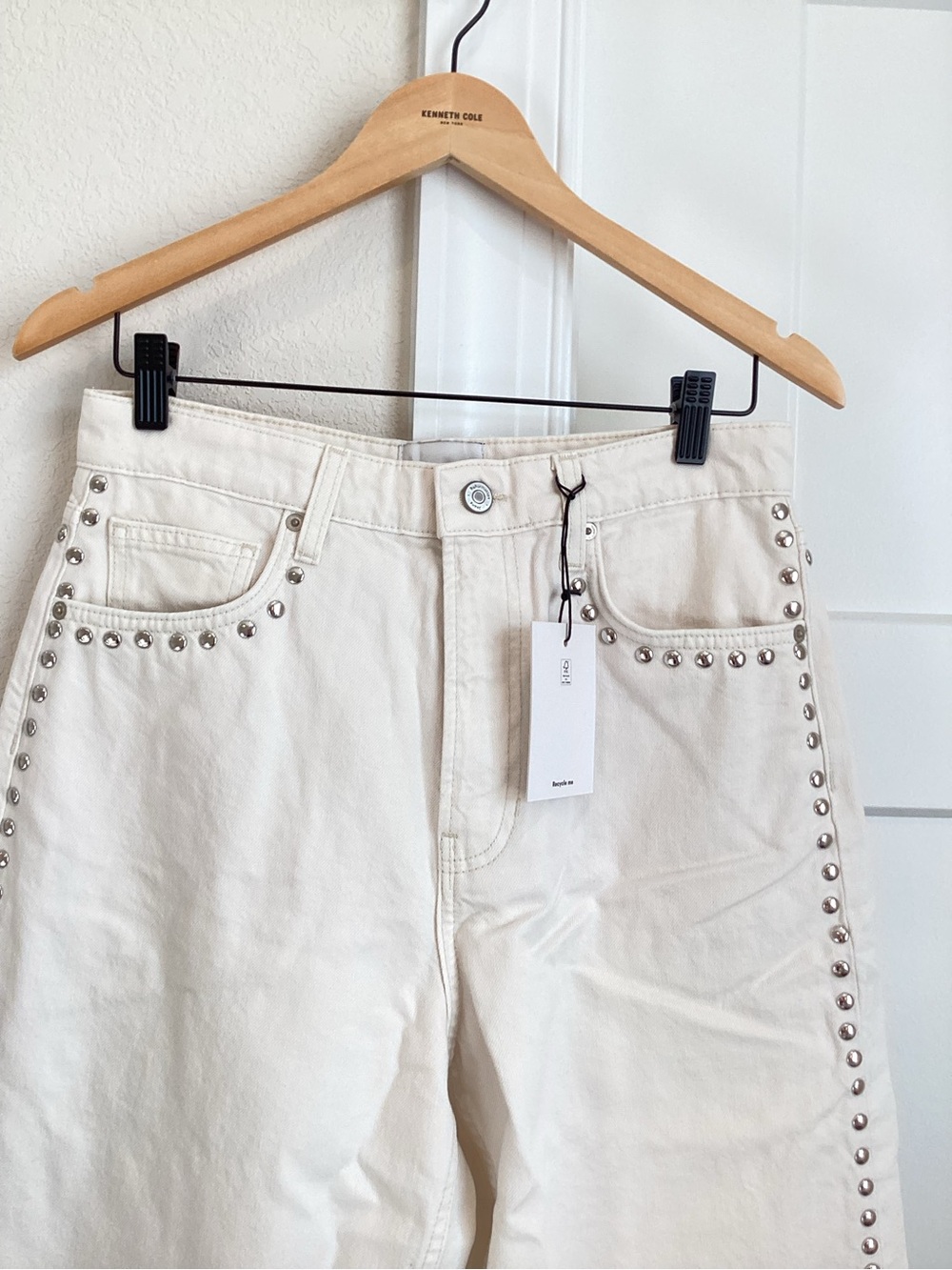 Reformation Cary High-Rise Slouchy Wide-Leg Jeans NEW 28 Anthropologie Studded - Picture 3 of 14